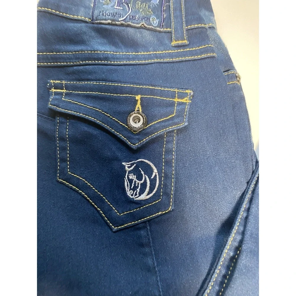 2kgrey Horse Riding Pants 26 in. Women's wow knee patch denim breech indigo blue